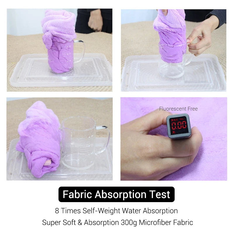 Microfibre absorbency test showing the dog drying robe soaks up 7x its weight in water
