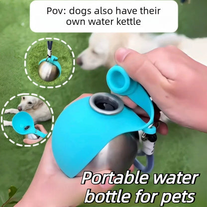 GulpMate one-handed dog water bottle, leak-proof travel hydration in coral pink and ocean blue