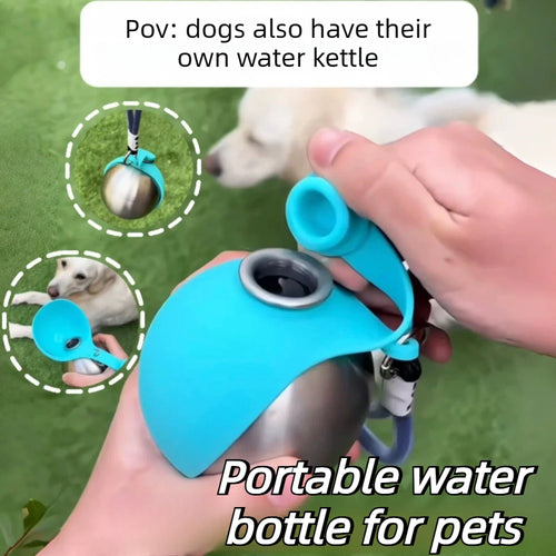 GulpMate one-handed dog water bottle, leak-proof travel hydration in coral pink and ocean blue