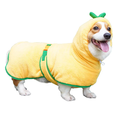 Corgi wearing a yellow MuddyMate super-absorbent microfibre dog drying coat