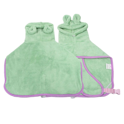 Green microfibre dog drying robe with hood and cute bear ears
